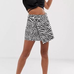 Signature8 mixed animal print denim skirt